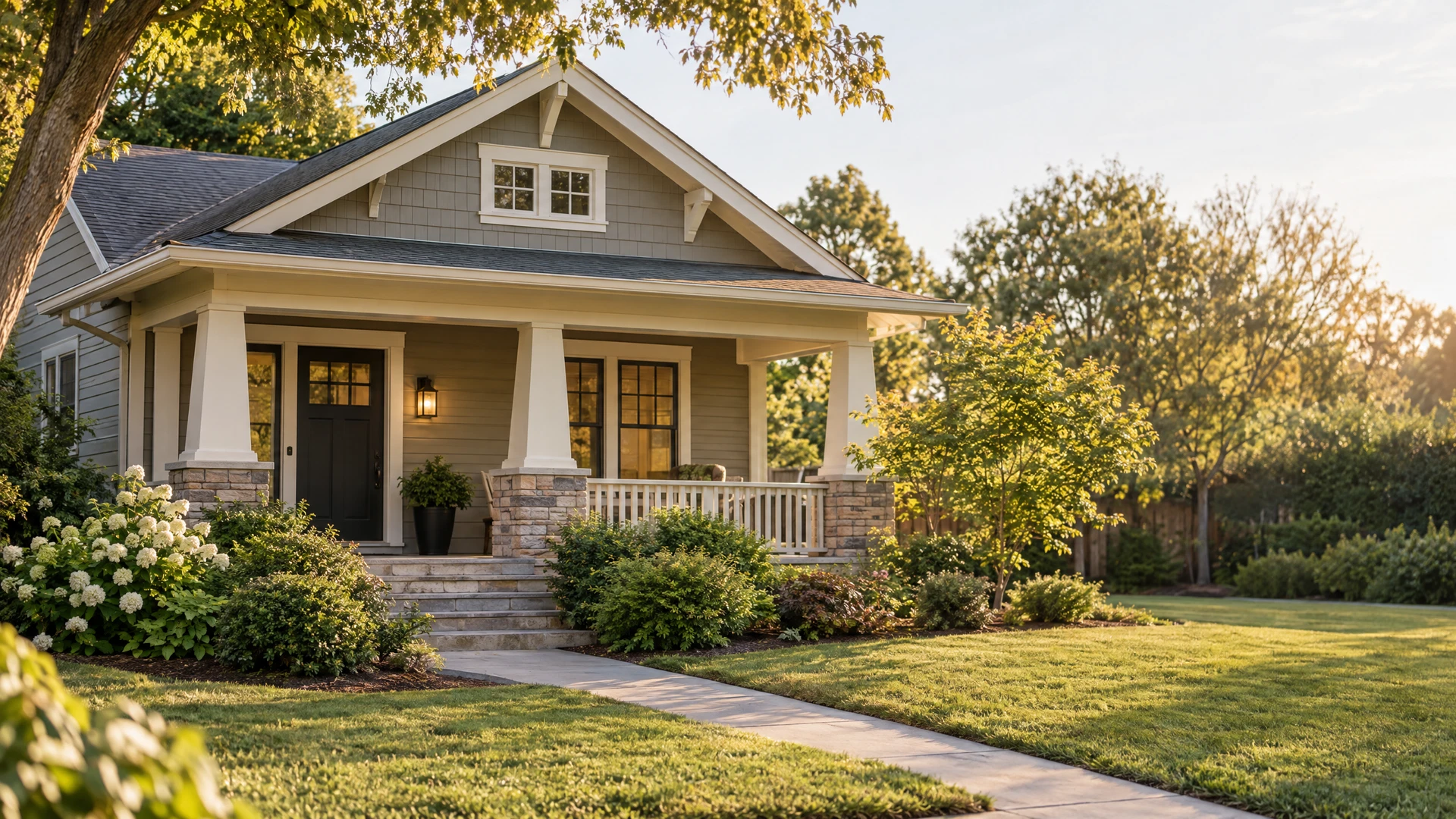 A welcoming modest craftsman home with a covered front porch